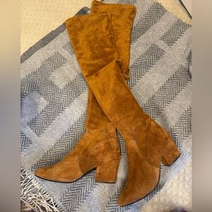 Suede Over-the-Knee Boots in Tan